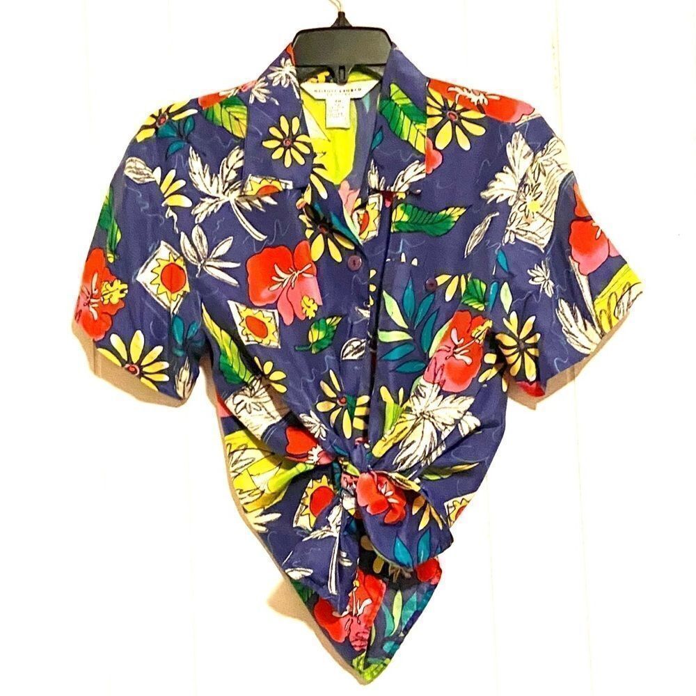 Melrose Studio Women’s 100% Silk Floral Short Sleeve Top Size MP‎